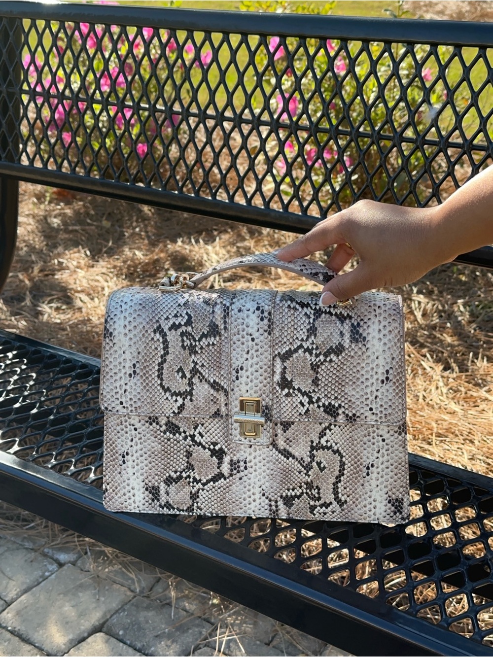 Brahmin Snake-Print Top Handle Bag in Neutral Tones - Picture 3 of 4